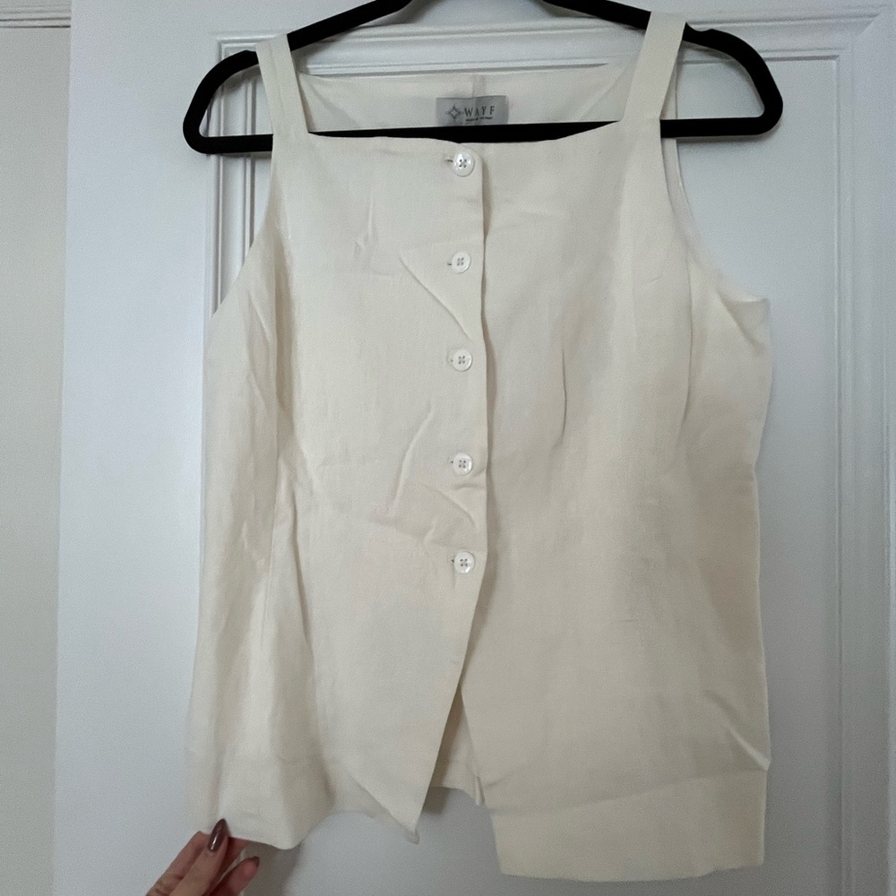 Wayf Cream Button-Down Sleeveless Blouse